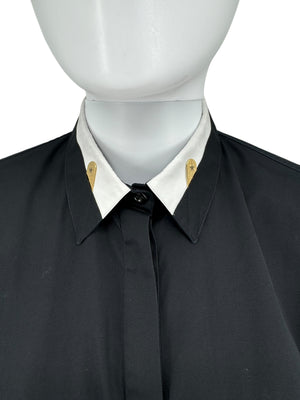 Givenchy Black Cotton Shirt with White Collar and Gold Collar Stays – Size FR 40
