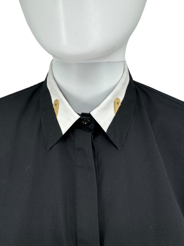 Givenchy Black Cotton Shirt with White Collar and Gold Collar Stays – Size FR 40