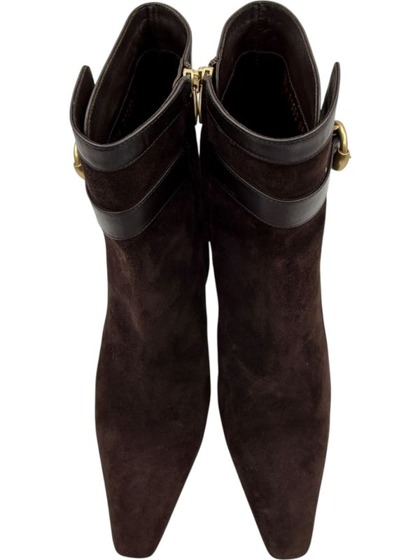 Gianvito Rossi Chocolate Brown Suede & Leather Buckle Booties – Size 39.5