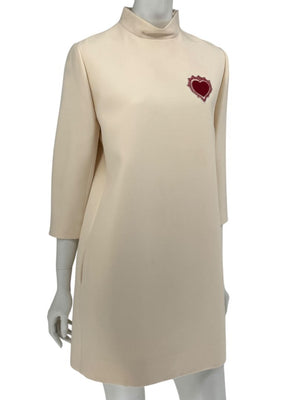 CHRISTIAN DIOR Ivory Wool-Silk Dress with Heart Appliqué - Size 10