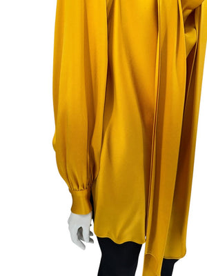 Oscar de la Renta Golden Silk Scarf-Neck Blouse – Size 4