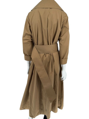 Oscar de la Renta Sand Trench Coat with Black Palm Print – Size 6