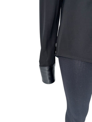 Victoria Beckham Black Blouse with Leather Trim – Size US 10 / UK 14