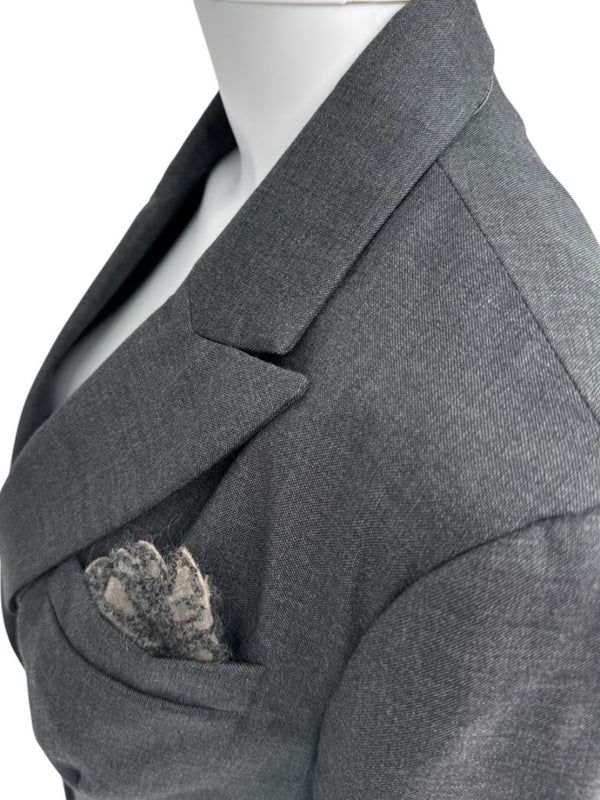Brunello Cucinelli Charcoal Gray Virgin Wool Cropped Blazer with Monili Trim – Size IT 44