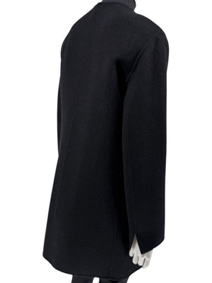 Pamella Roland Black Wool Blend Long Coat Minimalist Hidden Snap Closure - Large