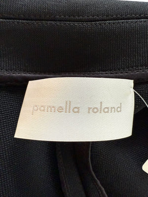 Pamella Roland Black Long Coat Minimalist Hidden Placket Shirt Collar - Large