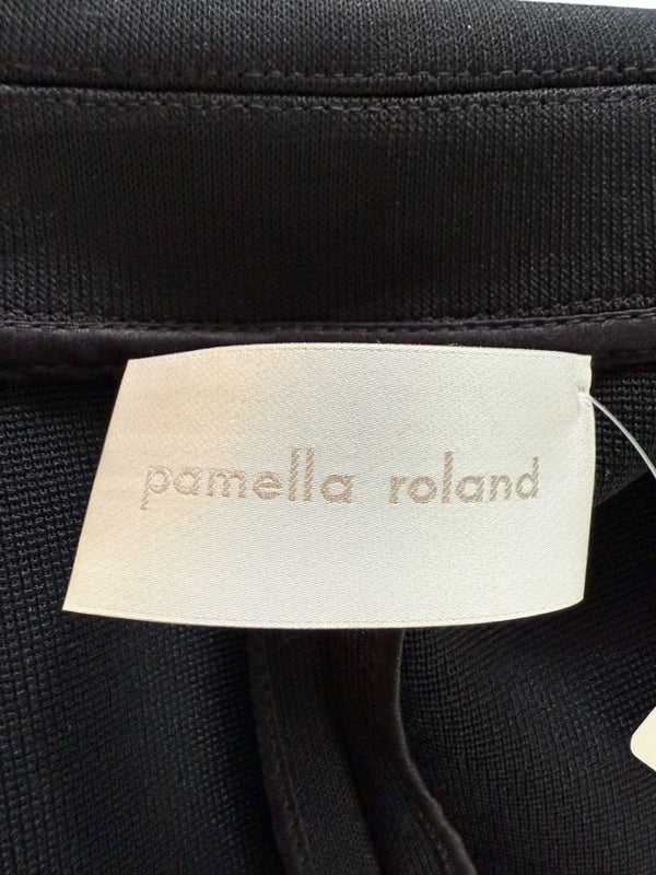 Pamella Roland Black Long Coat Minimalist Hidden Placket Shirt Collar - Large