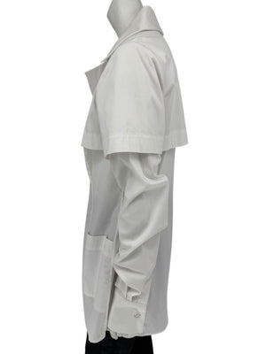 Pamella Roland White Button-Front Shirt with Cape Detail – Large