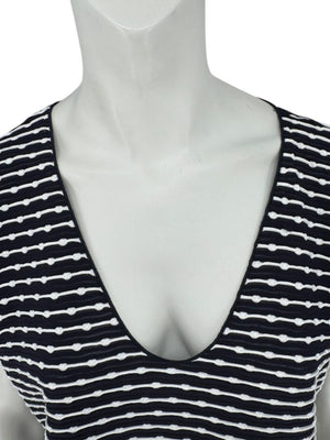 Armani Collezioni Made in Italy Navy & White Textured Stripe V-Neck Top – Size 12