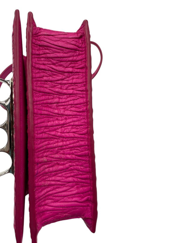 Alexander McQueen Women’s Fuchsia Pink Leather Knuckle Clutch Shoulder Bag