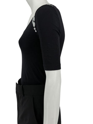 Wolford Black Embellished Shoulder "Heavy Metal" Bodysuit – Size XS