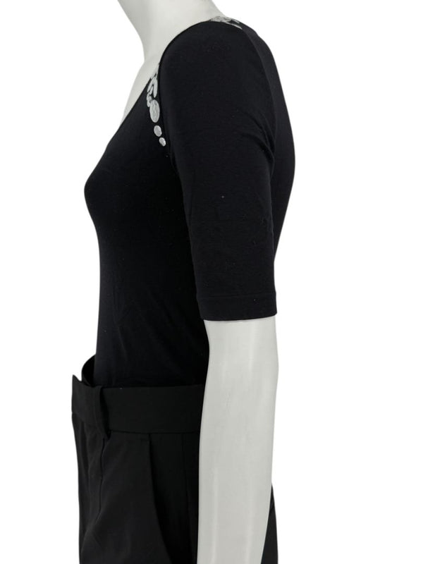 Wolford Black Embellished Shoulder "Heavy Metal" Bodysuit – Size XS