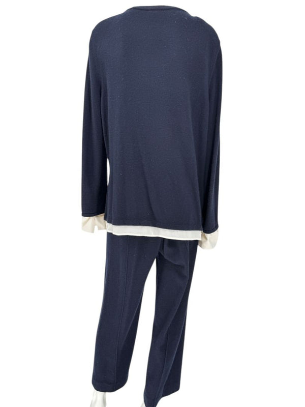 Escada Navy Cashmere Button-Front Lounge Sweater & Pant Set – Size: XL