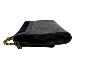 Jimmy Choo Navy Velvet & Snakeskin Chain Shoulder Bag