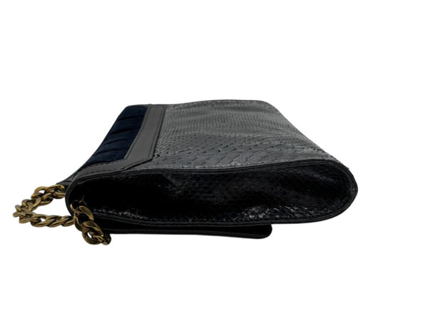Jimmy Choo Navy Velvet & Snakeskin Chain Shoulder Bag
