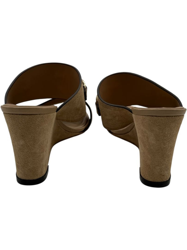 Salvatore Ferragamo Tan Leather & Suede Wedge Sandals – Size 9