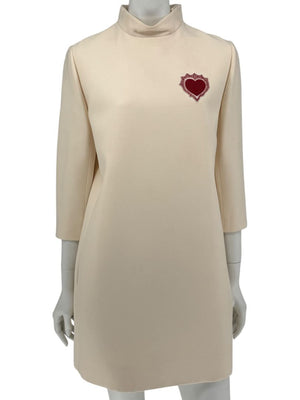 CHRISTIAN DIOR Ivory Wool-Silk Dress with Heart Appliqué - Size 10