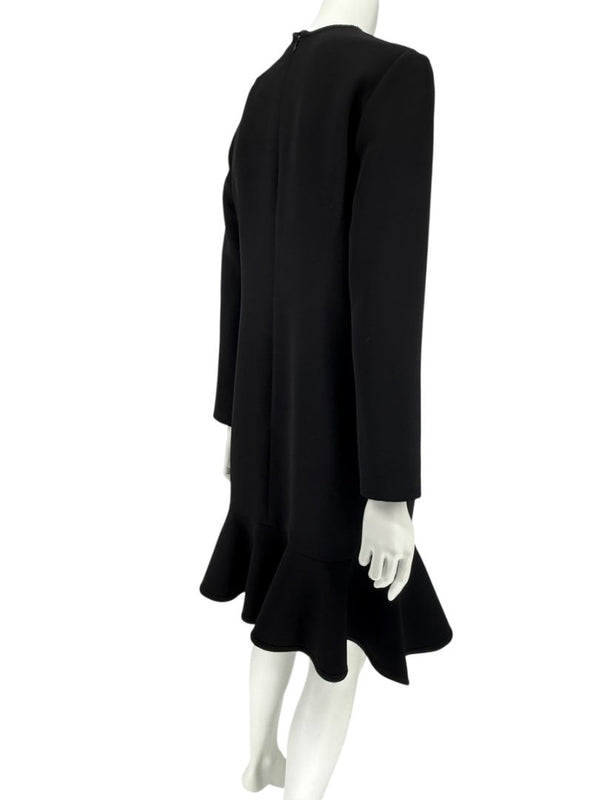 Victoria Victoria Beckham Black Flounce Hem Long Sleeve Dress – Size US 10