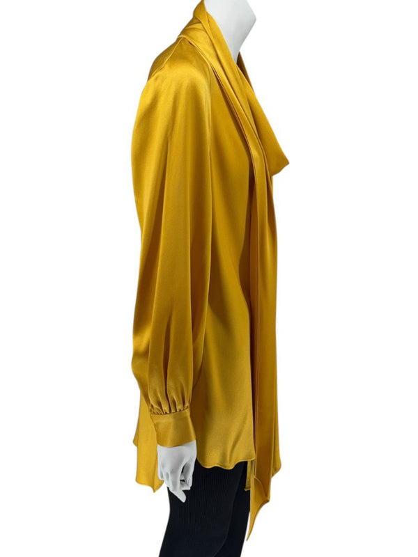 Oscar de la Renta Golden Silk Scarf-Neck Blouse – Size 4