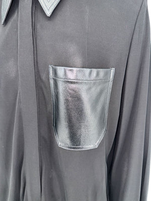 Victoria Beckham Black Blouse with Leather Trim – Size US 10 / UK 14