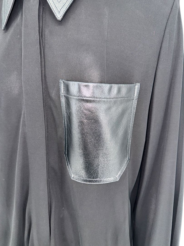 Victoria Beckham Black Blouse with Leather Trim – Size US 10 / UK 14