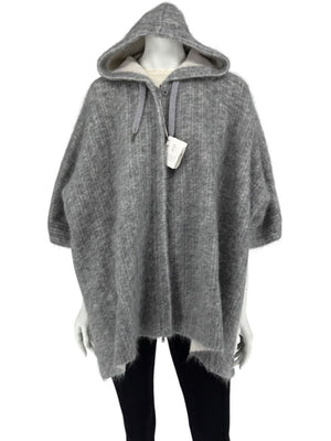Brunello Cucinelli Grey Mohair-Cashmere Hooded Cape Jacket – Size XS