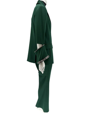 Pamella Roland Green Pantsuit with Embellished Blazer – Large
