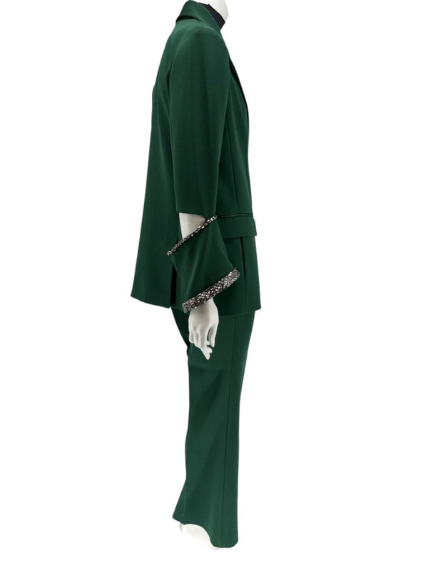 Pamella Roland Green Pantsuit with Embellished Blazer – Large