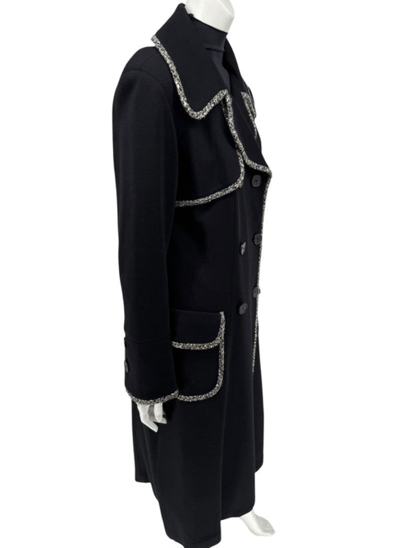 Lida Baday Black Wool Long Coat with Metallic Braid Trim – Size 12