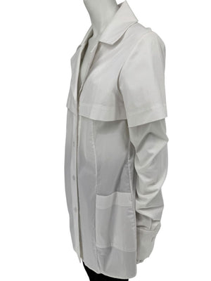 Pamella Roland White Button-Front Shirt with Cape Detail – Large