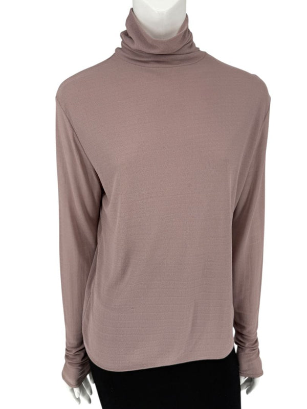 Zenobia Taupe Silk Turtleneck Blouse – Size XL