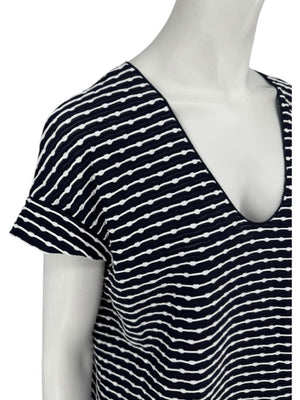 Armani Collezioni Made in Italy Navy & White Textured Stripe V-Neck Top – Size 12