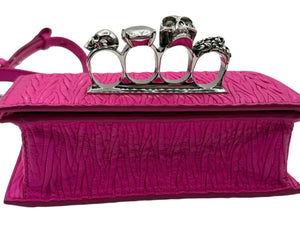 Alexander McQueen Women’s Fuchsia Pink Leather Knuckle Clutch Shoulder Bag