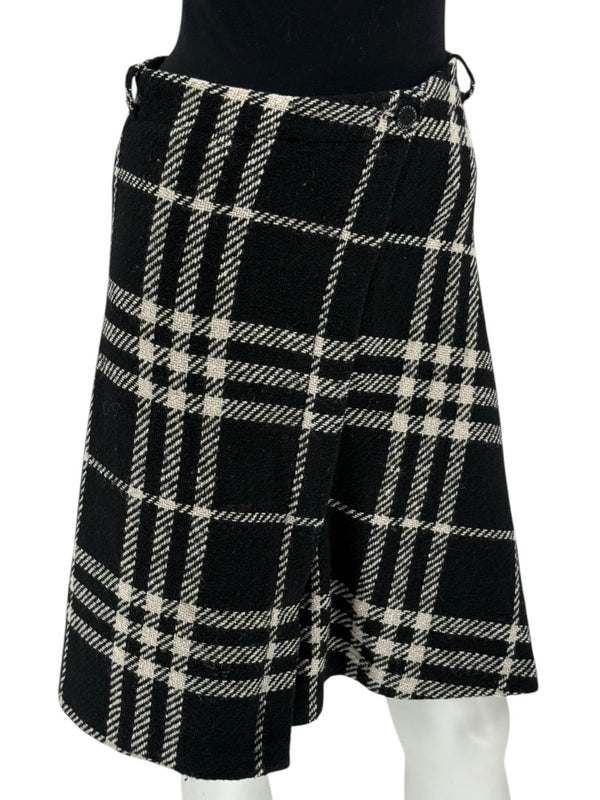 Burberry Women’s Black & White Plaid Wool Skirt – Size XS/S