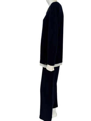 Escada Navy Cashmere Button-Front Lounge Sweater & Pant Set – Size: XL