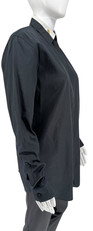 Givenchy Black Cotton Shirt with White Collar and Gold Collar Stays – Size FR 40