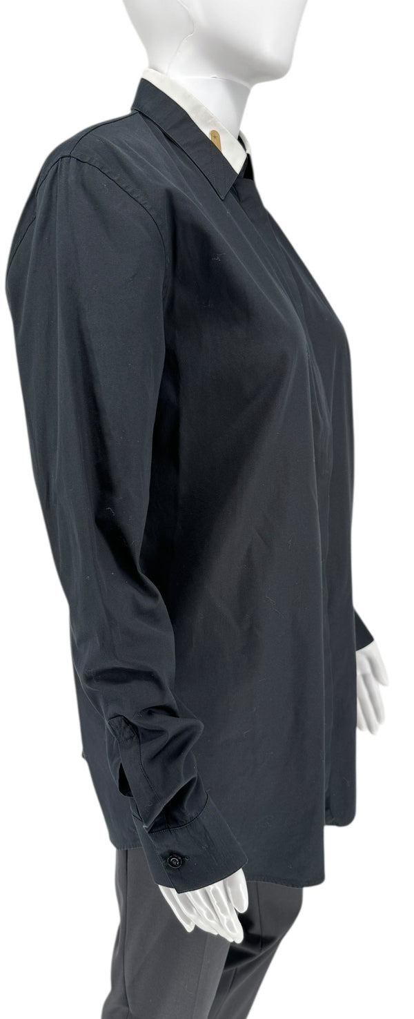 Givenchy Black Cotton Shirt with White Collar and Gold Collar Stays – Size FR 40