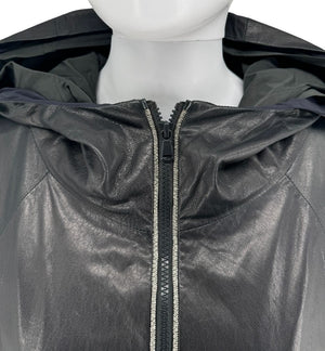 Brunello Cucinelli Blue/Black Leather Hooded Jacket – Size IT 42 (US 6)