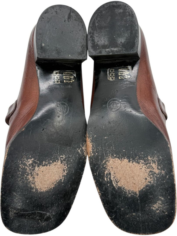 Chanel Brown Leather Square Toe Buckle Loafers – Size 40