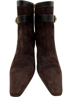 Gianvito Rossi Chocolate Brown Suede & Leather Buckle Booties – Size 39.5