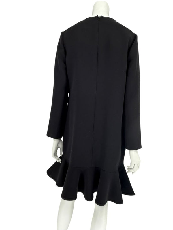 Victoria Victoria Beckham Black Flounce Hem Long Sleeve Dress – Size US 10