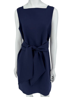 Oscar de la Renta Navy Sleeveless Dress with Tie Waist - Size 8