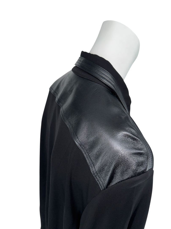 Victoria Beckham Black Blouse with Leather Trim – Size US 10 / UK 14