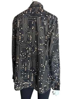 Akris Punto Black & Sand Silk Circuit Print Bow Blouse – Size 10