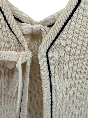 St. John Collection Cream Knit Twin Set with Black Trim – Size 6