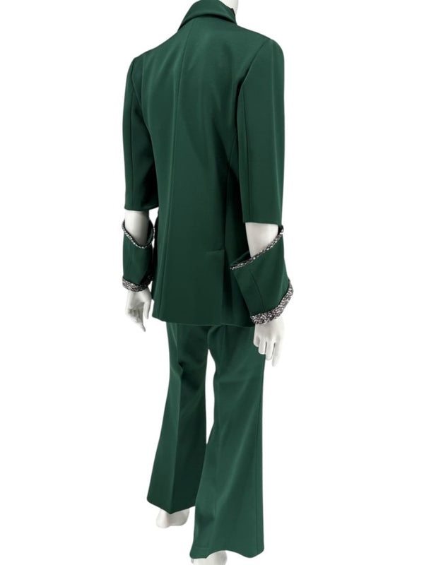 Pamella Roland Green Pantsuit with Embellished Blazer – Large