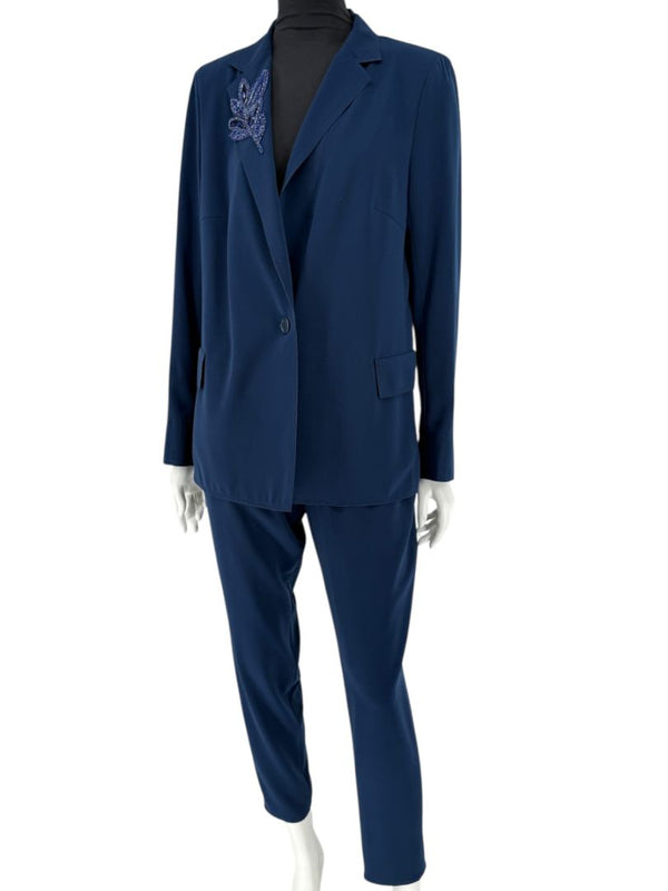 Akris Punto Navy Beaded Blazer & Pants Suit Set – Size US 10