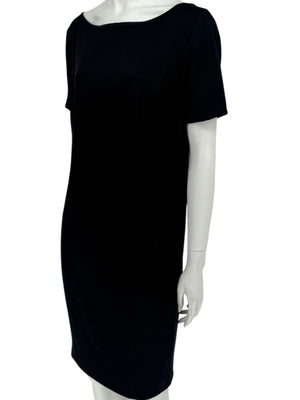 Pamella Roland Black Back Button Shift Dress with Gold Hardware - Large