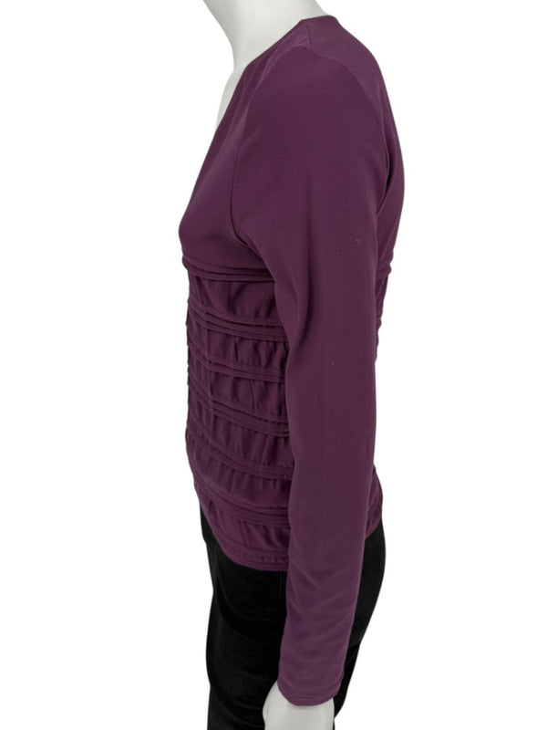 Wolford Plum Textured Pleated Long-Sleeve Top – Large