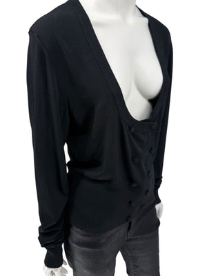 MaxMara Black Deep-V Cardigan – Size XL